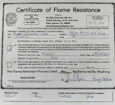 Certificate of Flame Resistance